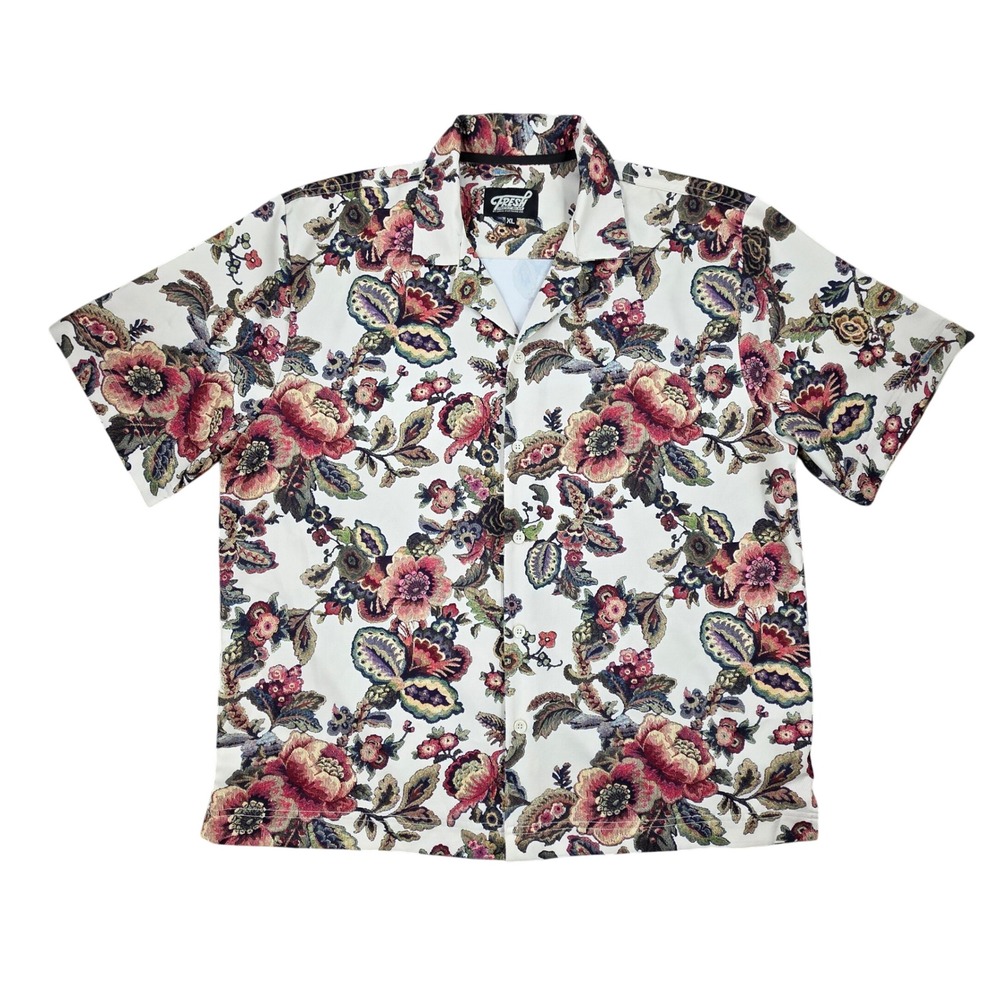 Fresh Prints of Bel-Air Mens XL Floral Tapestry Button Down Shirt Short Sleeve